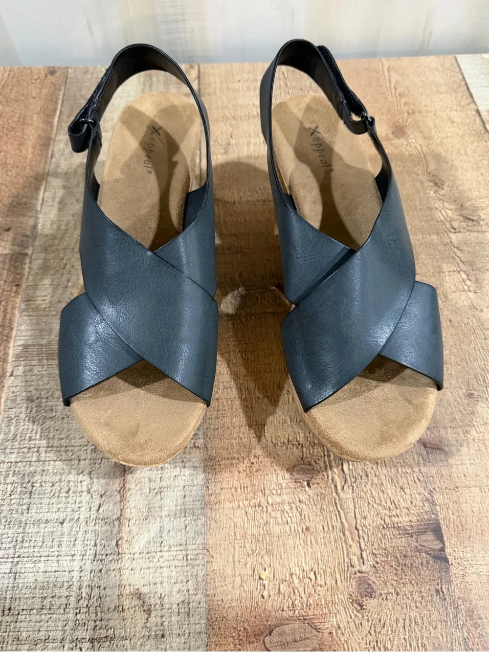 XAppeal Women's Black Cork Slingback Wedge Sandals Size 10 Medium